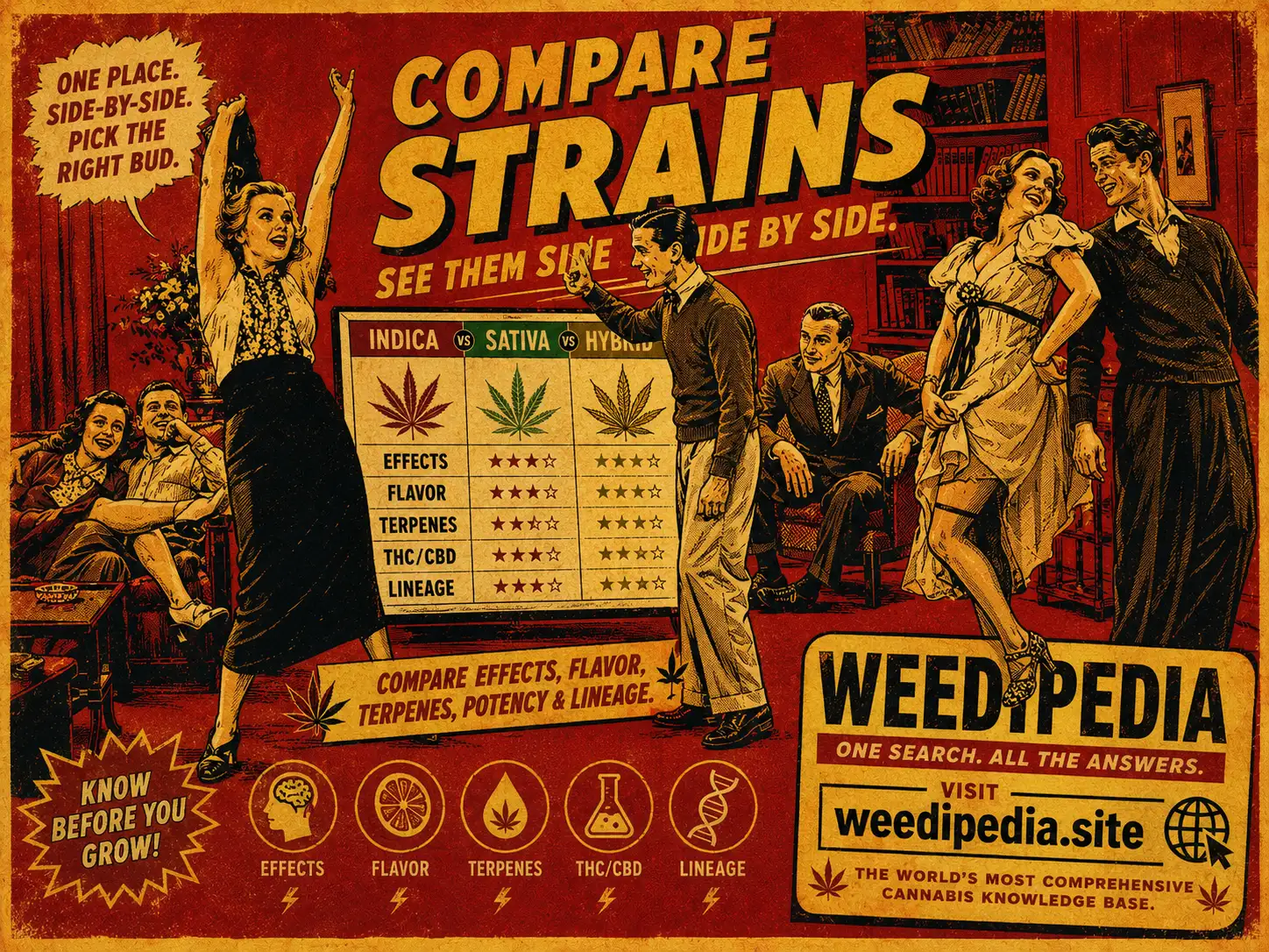 weedipedia strain comparison poster artwork